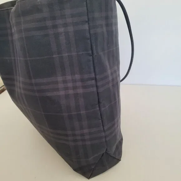 BURBERRY BLUE LABEL Tote Handbag Purse Bag Canvas Medium Nova Check Black Pink